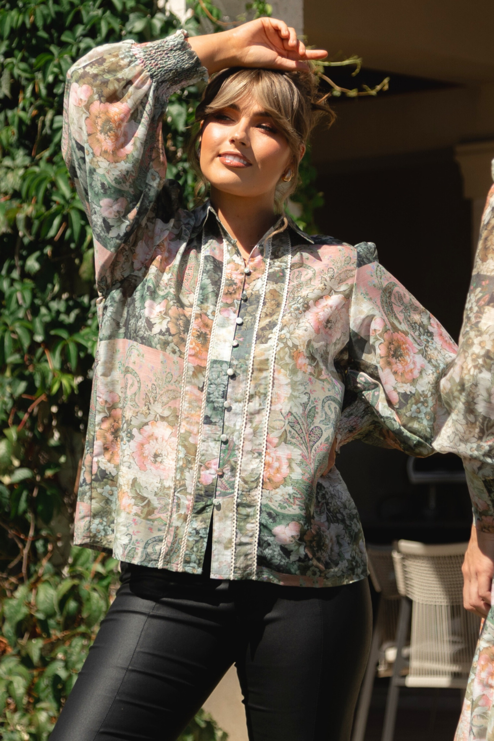 Silvermaple Collection - Floral Cuff Blouse | Olive Garden - Blouse - Silvermaple Boutique