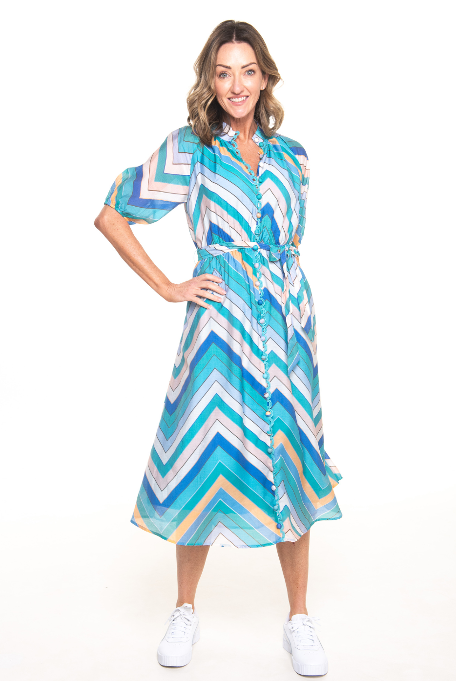 Silvermaple Collection - Gineva Shirt Dress | Blue Chevron - Dress - Silvermaple Boutique