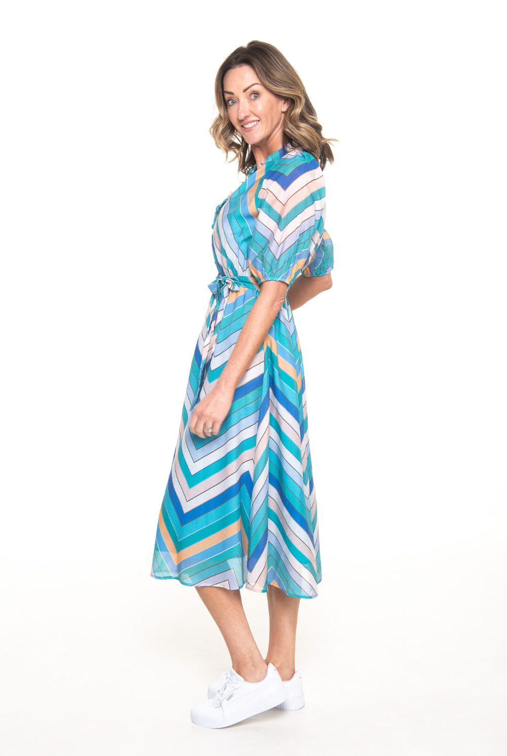 Silvermaple Collection - Gineva Shirt Dress | Blue Chevron - Dress - Silvermaple Boutique
