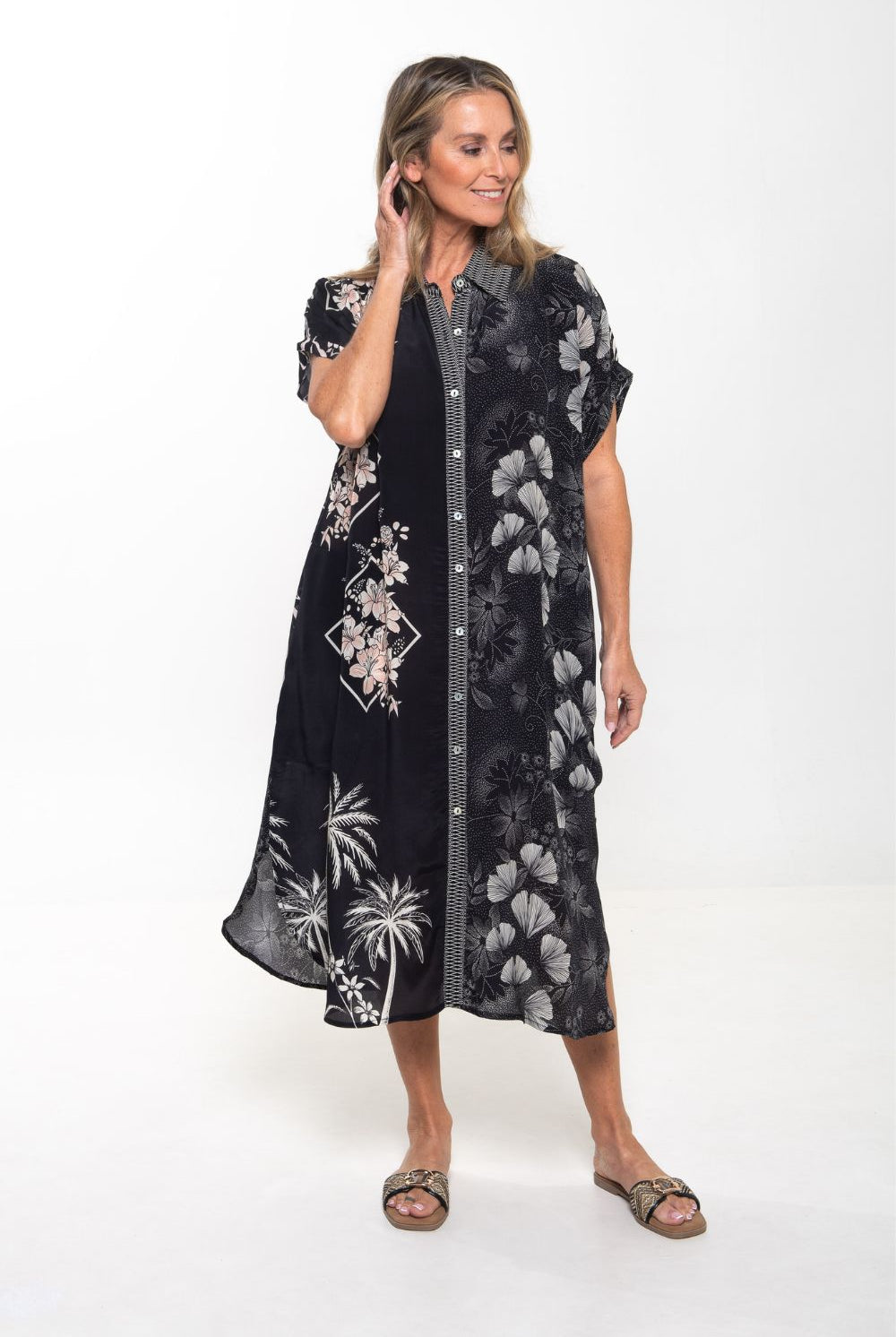 Silvermaple Collection - Grace Button Dress | Midnight Lotus - Dress - Silvermaple Boutique