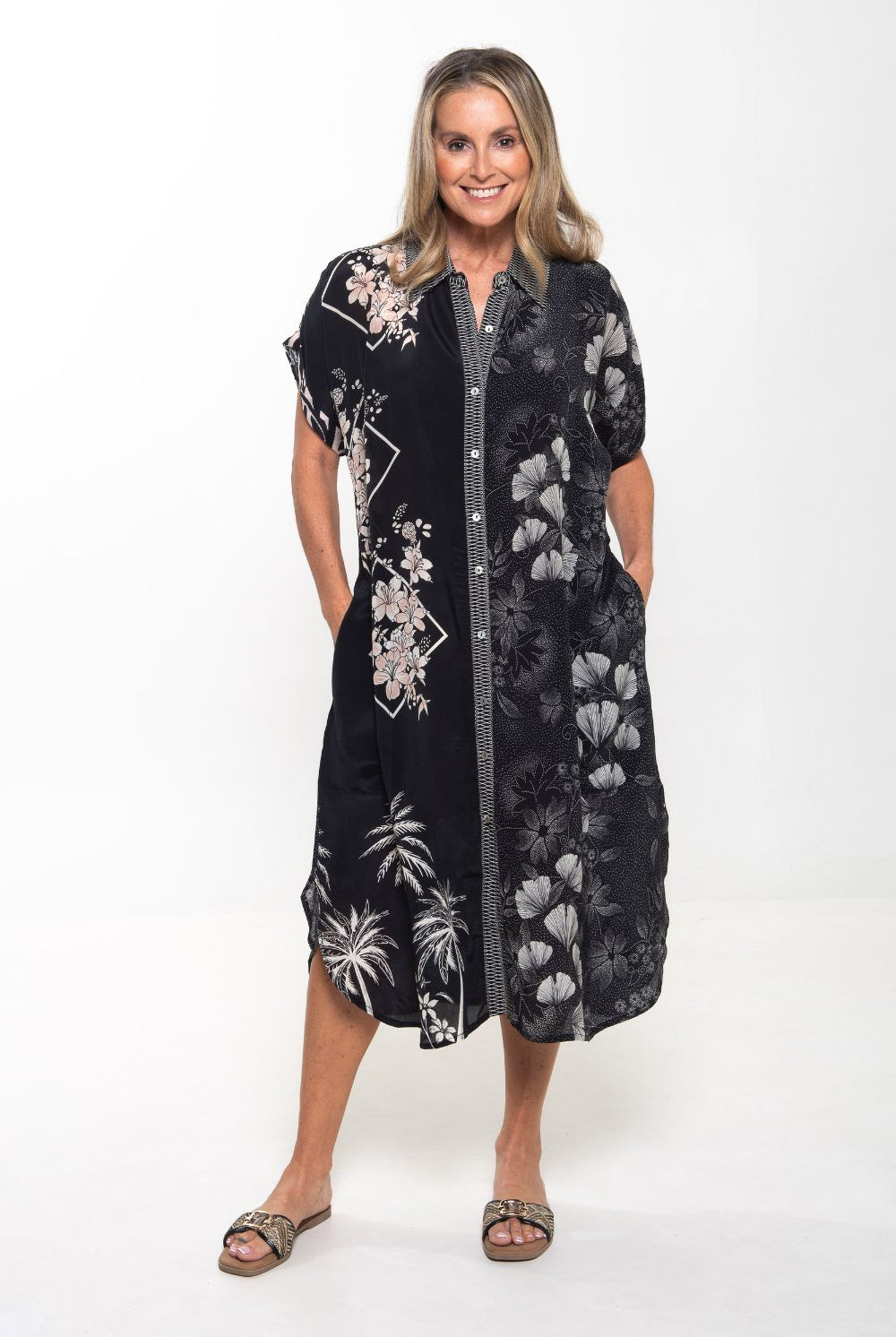 Silvermaple Collection - Grace Button Dress | Midnight Lotus - Dress - Silvermaple Boutique