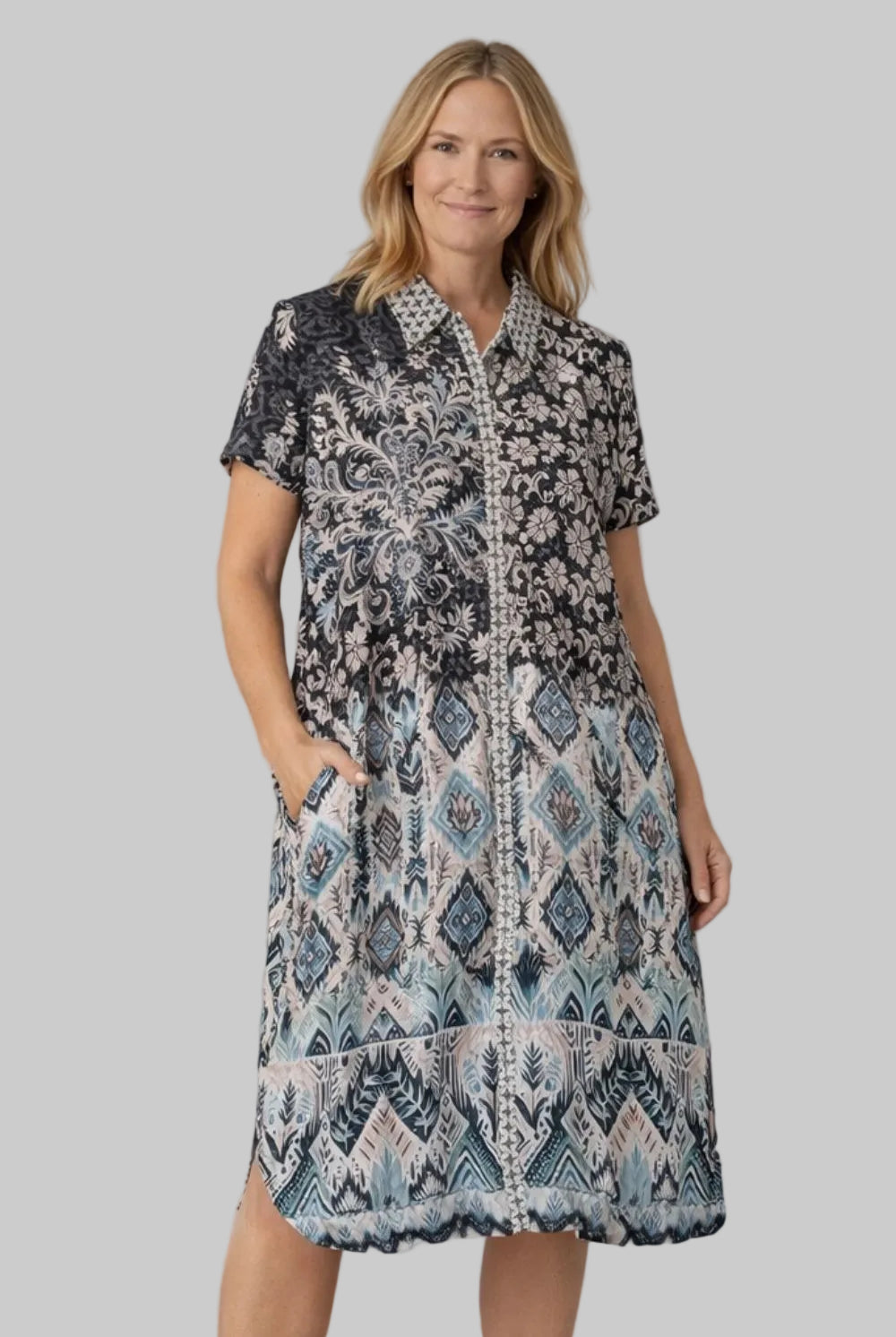 Silvermaple Collection - Grace Button Dress | Mineral Mosaic - Dress - Silvermaple Boutique