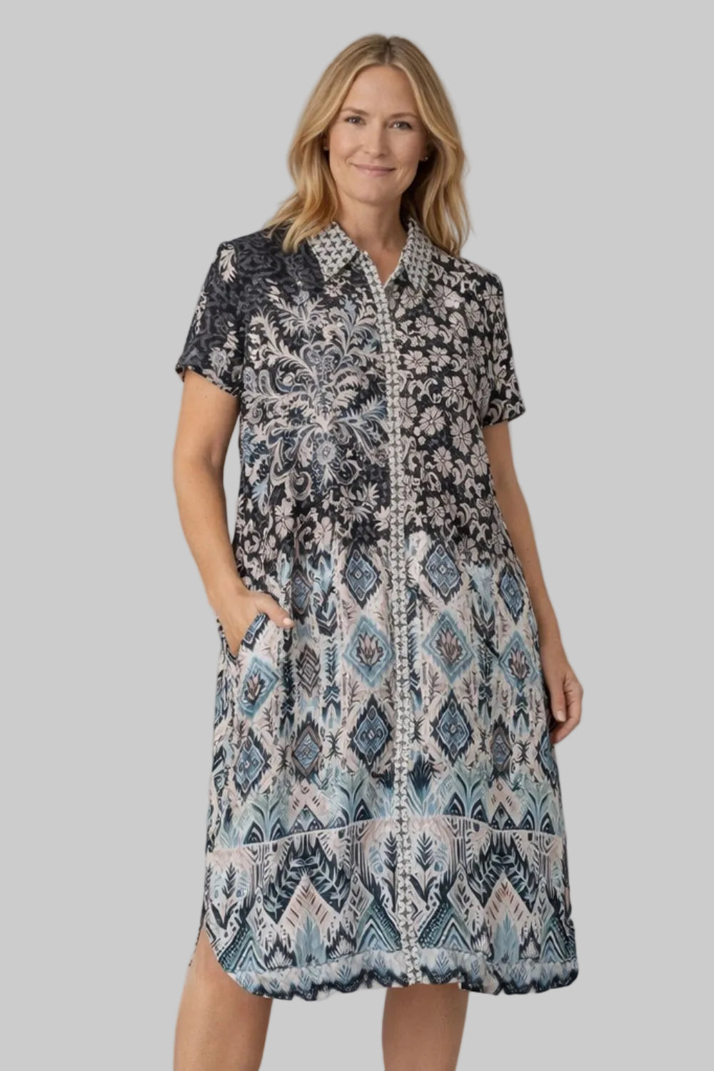 Silvermaple Collection - Grace Button Dress | Mineral Mosaic - Dress - Silvermaple Boutique