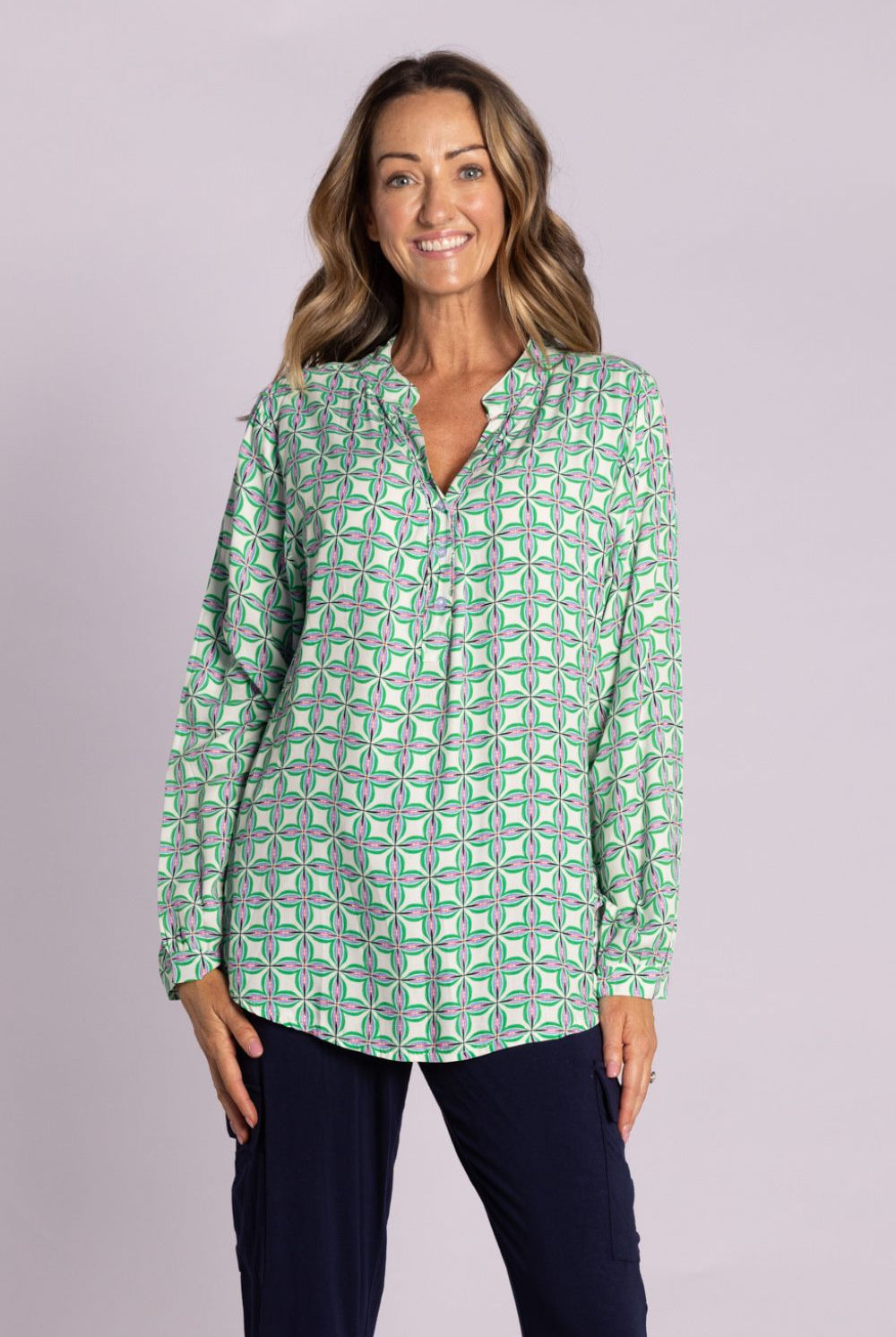 Silvermaple Collection - Lara Shirt | Geometric Green - Shirt - Silvermaple Boutique