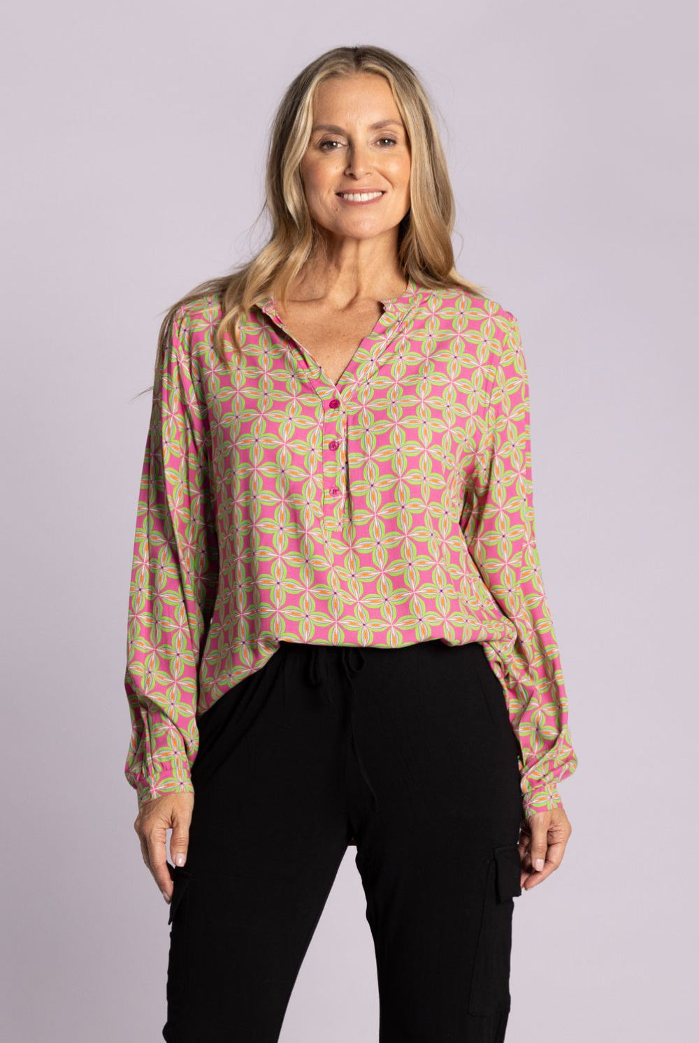 Silvermaple Collection - Lara Shirt | Geometric Pink - Shirt - Silvermaple Boutique