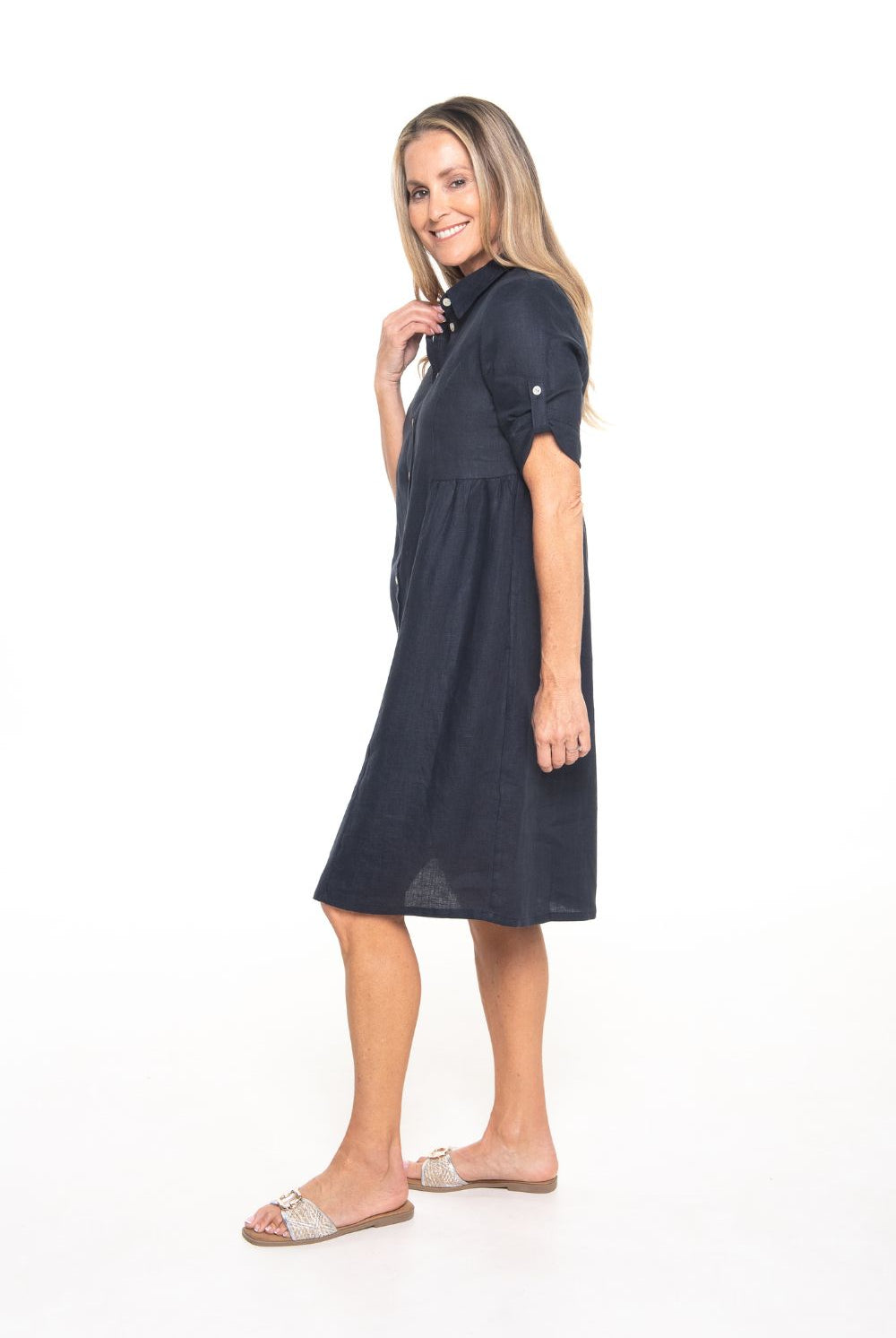 Silvermaple Collection - Sandy Button Dress | Navy - Dress - Silvermaple Boutique