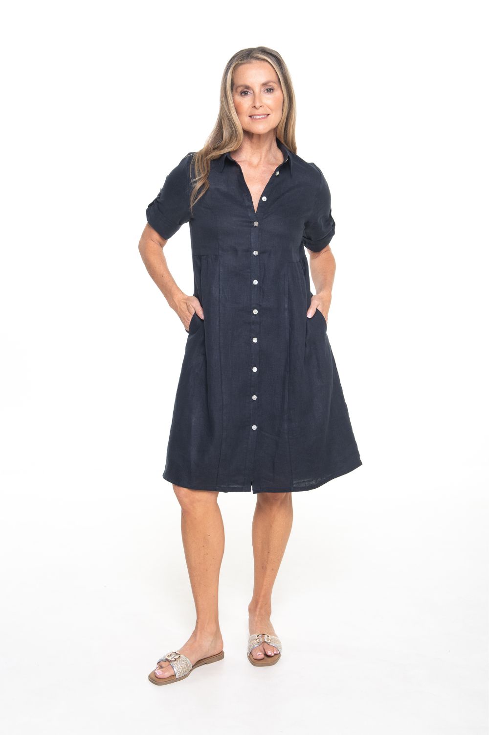 Silvermaple Collection - Sandy Button Dress | Navy - Dress - Silvermaple Boutique