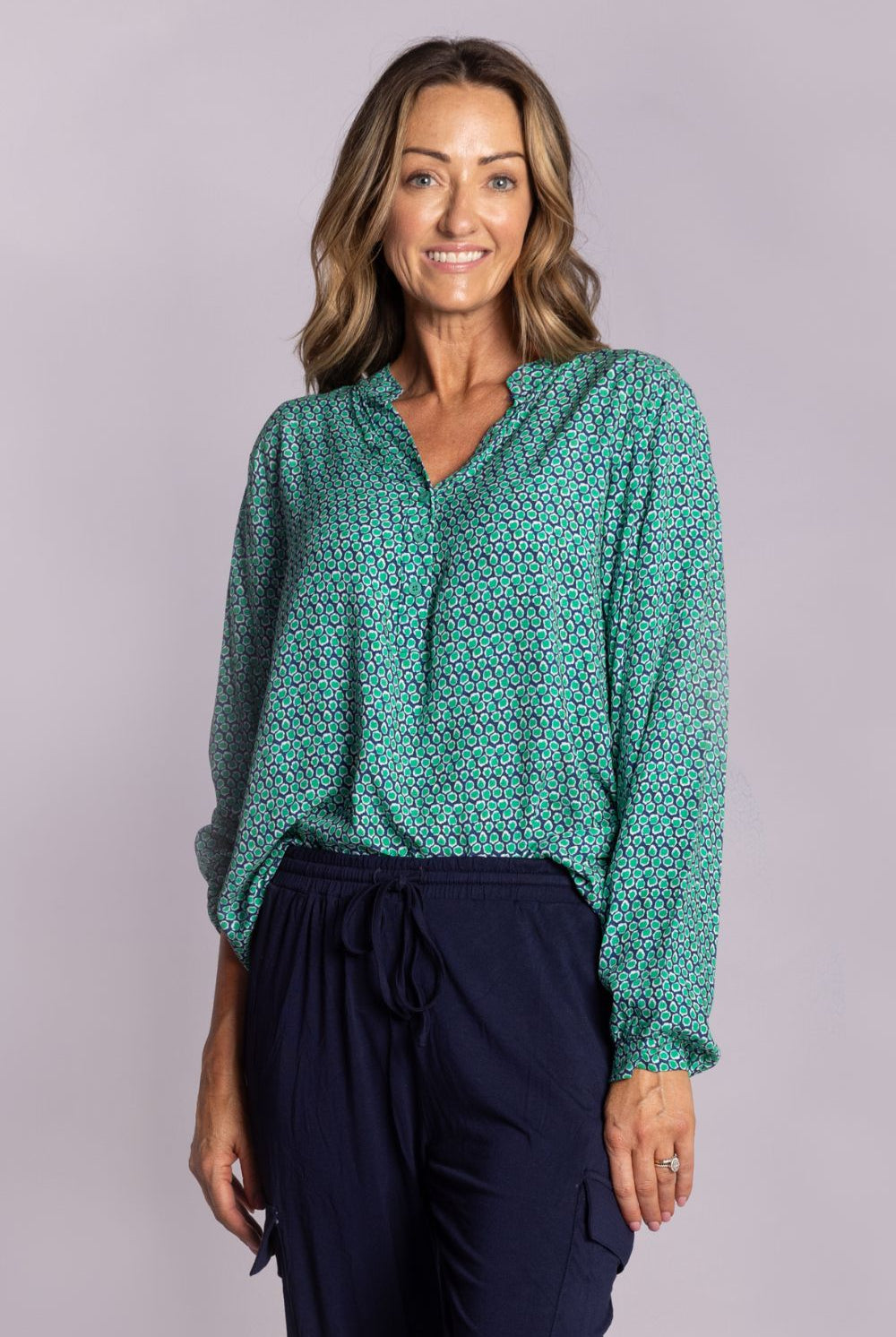 Silvermaple Collection - Sofia Shirt | Ocelot Navy/Green - Shirt - Silvermaple Boutique