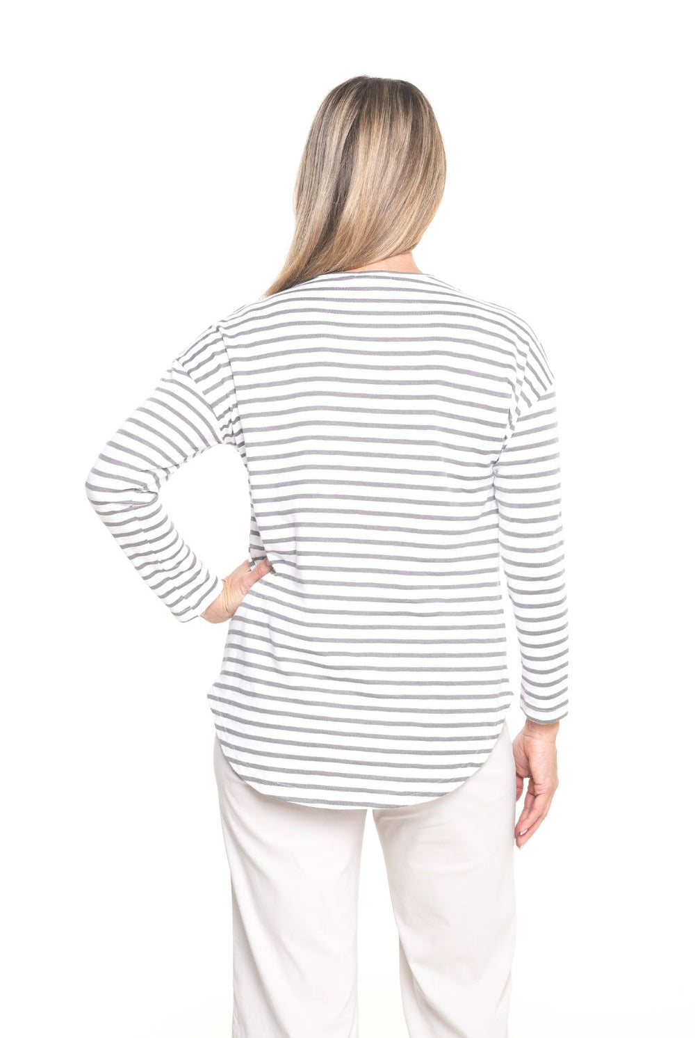 Silvermaple Collection - Stella Stripe Top | Grey/White - Top - Silvermaple Boutique