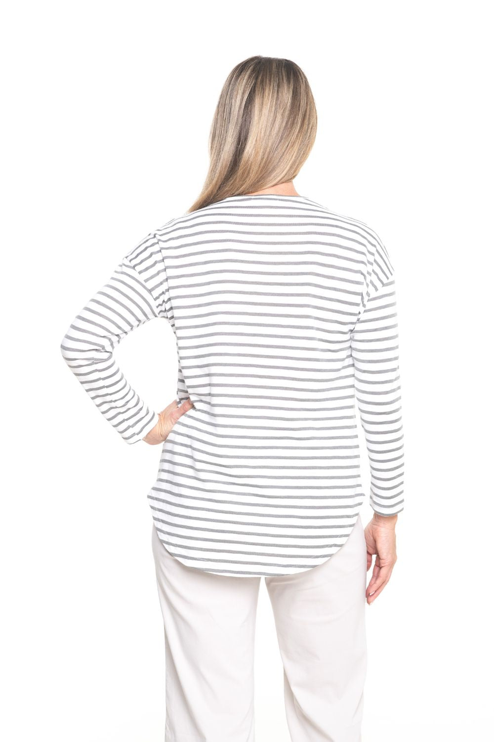 Silvermaple Collection - Stella Stripe Top | Grey/White - Top - Silvermaple Boutique