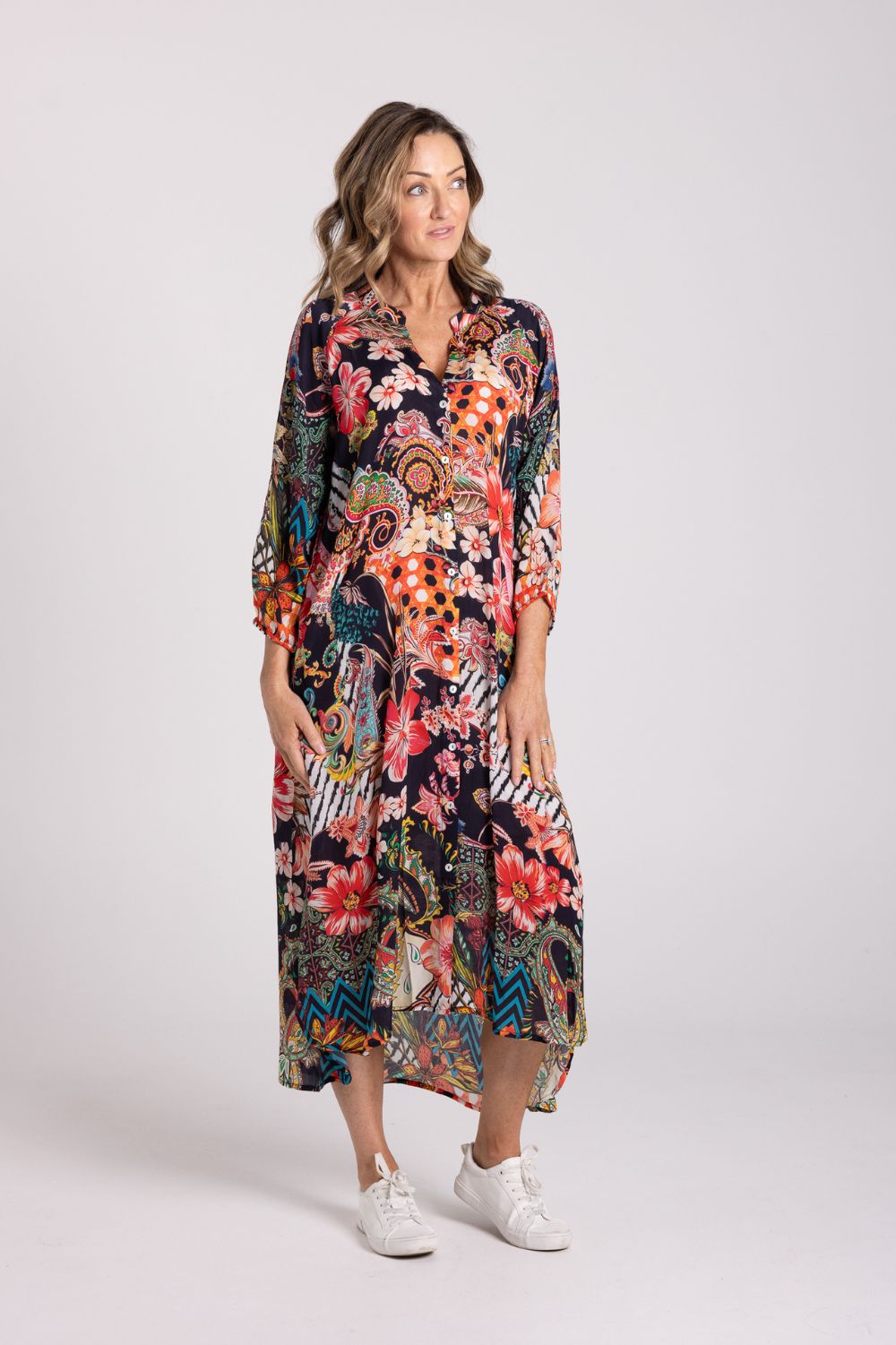 Silvermaple Collection - Zara Mandarin Maxi Dress | Midnight Garden - Dress - Silvermaple Boutique