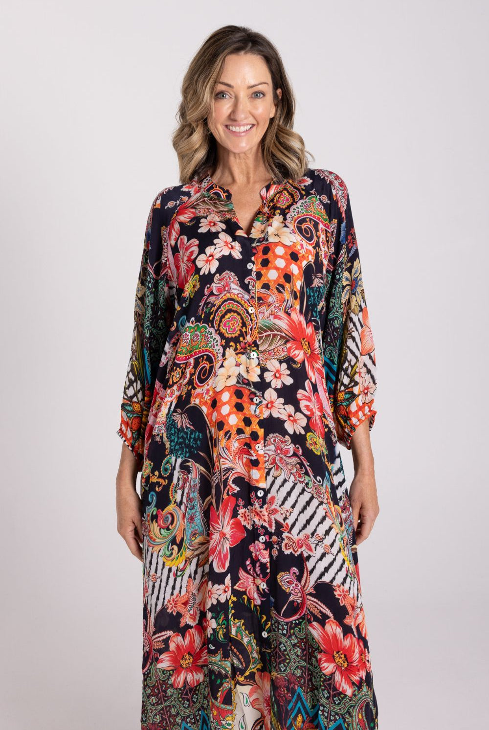 Silvermaple Collection - Zara Mandarin Maxi Dress | Midnight Garden - Dress - Silvermaple Boutique