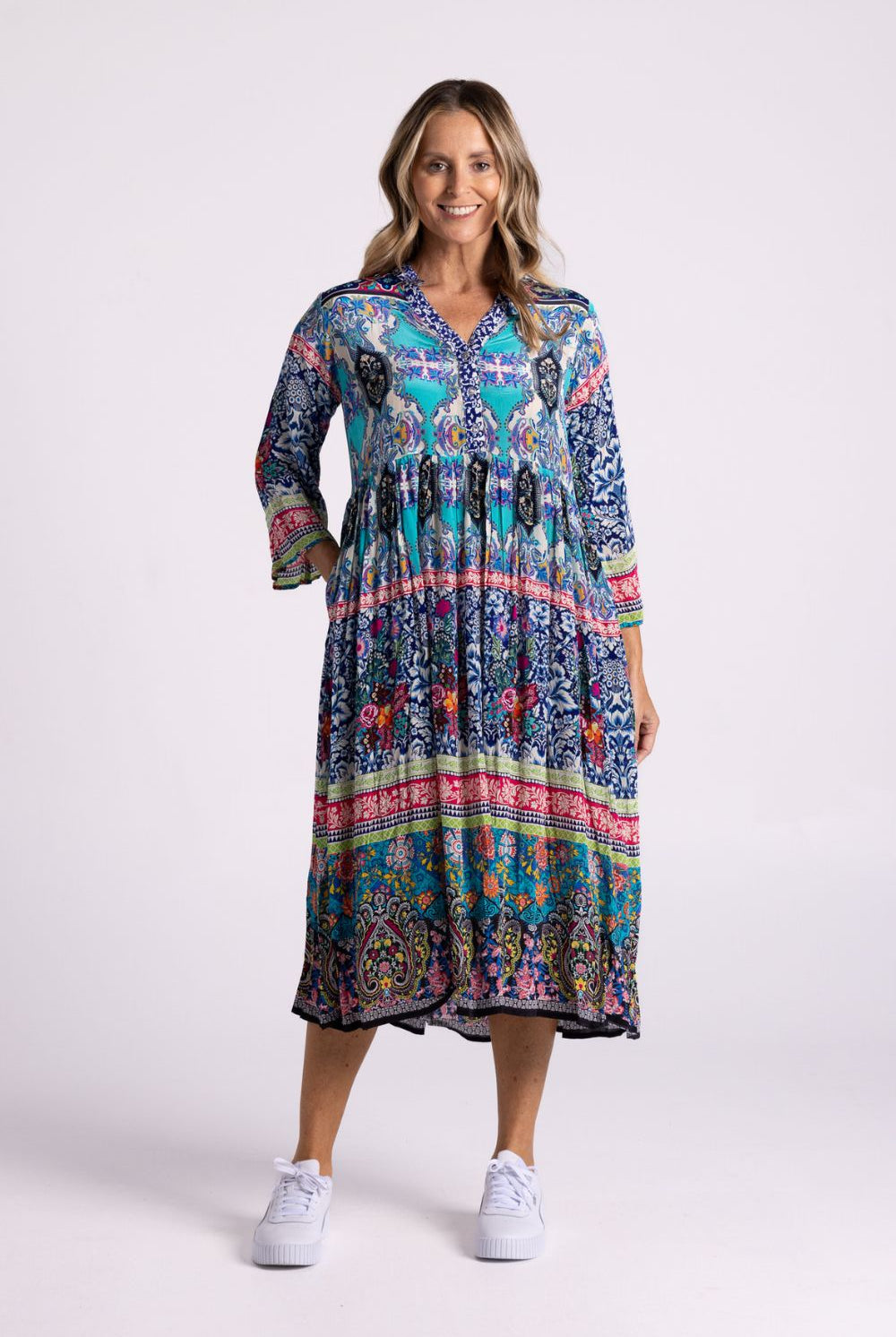 Silvermaple Collection - Erin V-Neck Dress | Paisley Tide - Dress - Silvermaple Boutique