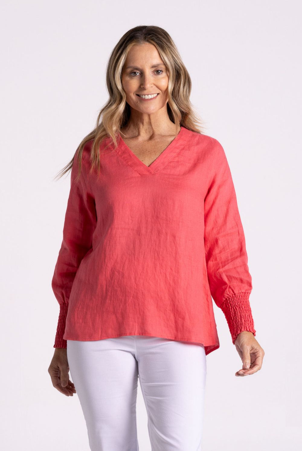 Silvermaple Collection - Carrie Linen V-Neck Top | Melon - Top - Silvermaple Boutique