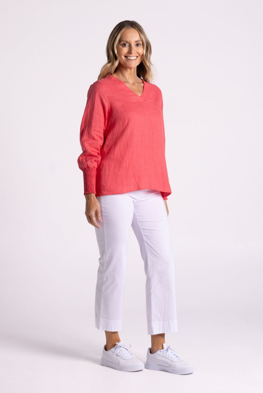 Silvermaple Collection - Carrie Linen V-Neck Top | Melon - Top - Silvermaple Boutique