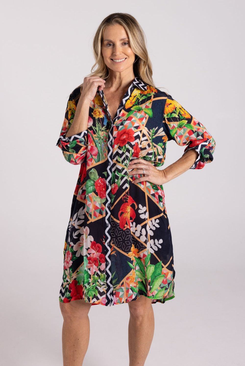 Silvermaple Collection - Imogen Shirt Dress | Midnight Chevron - Dress - Silvermaple Boutique