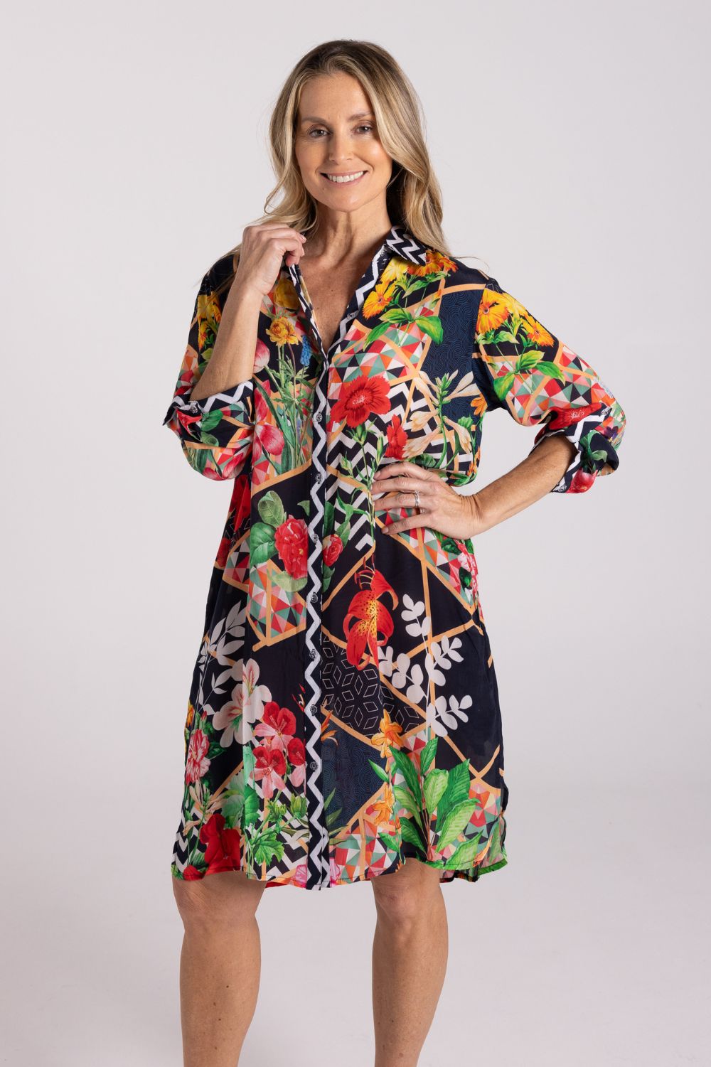 Silvermaple Collection - Imogen Shirt Dress | Midnight Chevron - Dress - Silvermaple Boutique