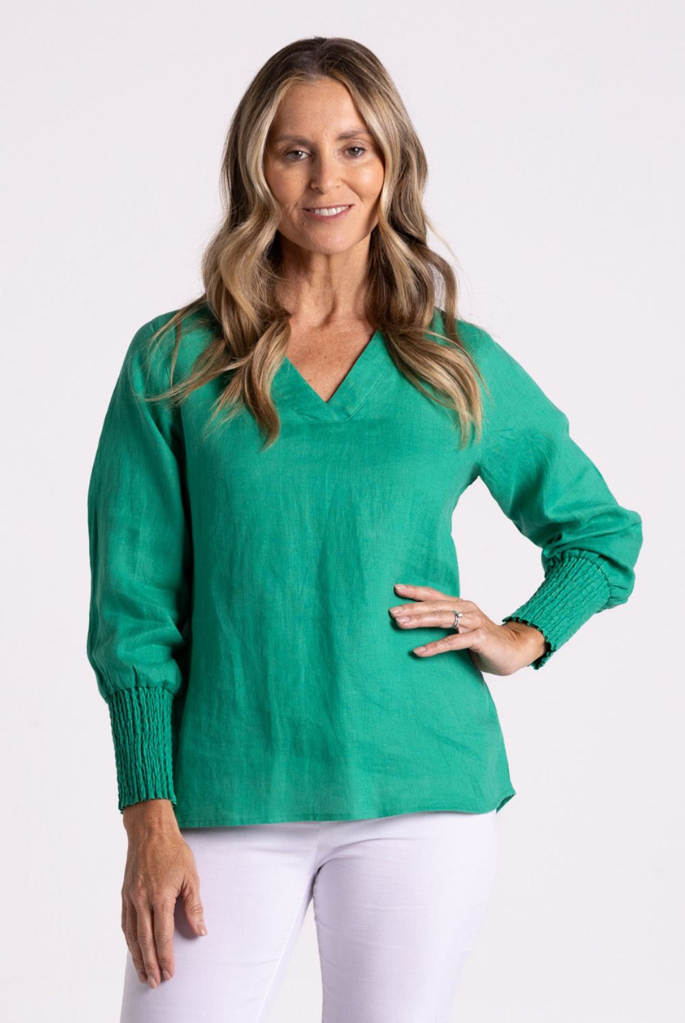 Silvermaple Collection - Carrie Linen V-Neck Top | Emerald - Top - Silvermaple Boutique