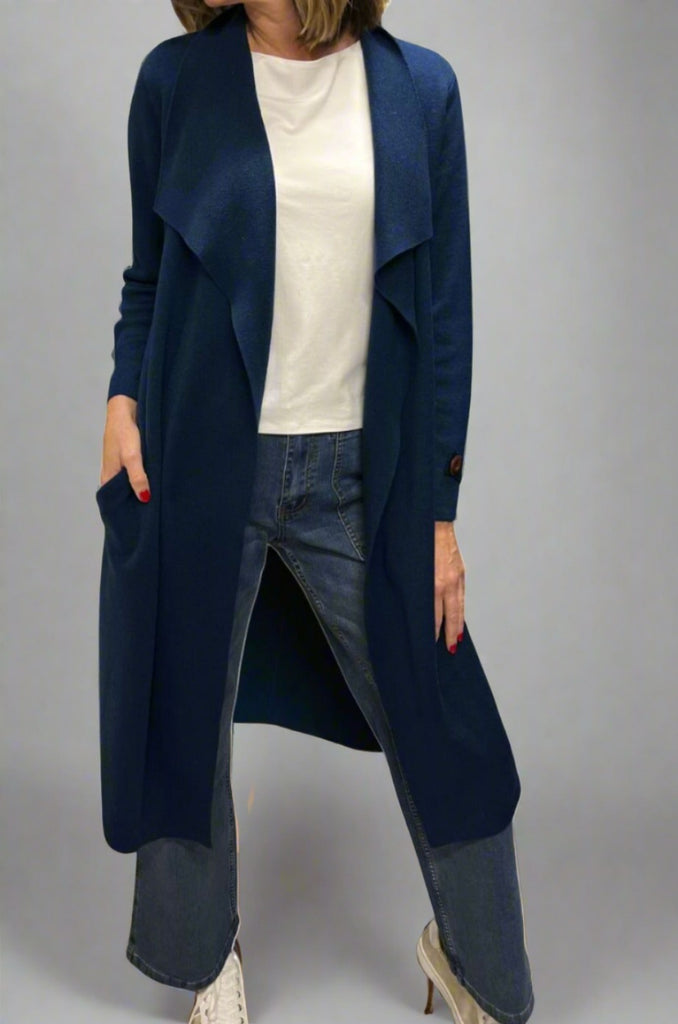 Renoma Long Knit Coat | Denim_Silvermaple Boutique