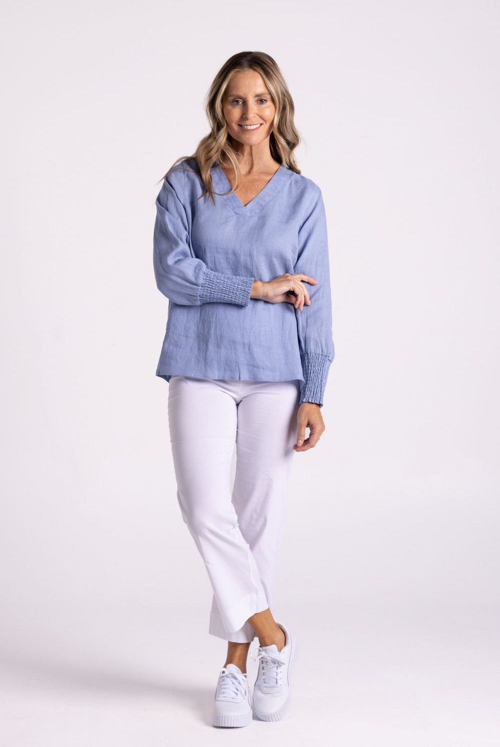 Silvermaple Collection - Carrie Linen V-Neck Top | Sky - Top - Silvermaple Boutique