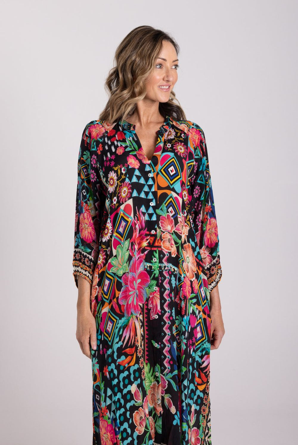 Silvermaple Collection - Zara Mandarin Maxi Dress | Twilight Garden - Dress - Silvermaple Boutique