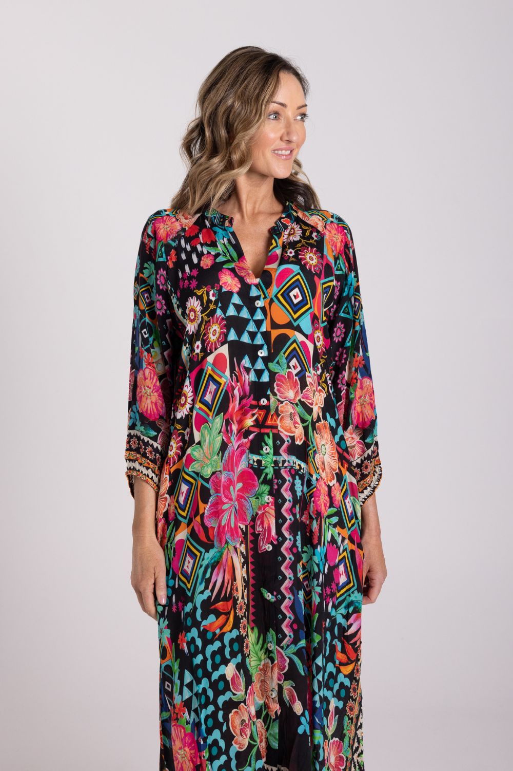 Silvermaple Collection - Zara Mandarin Maxi Dress | Twilight Garden - Dress - Silvermaple Boutique