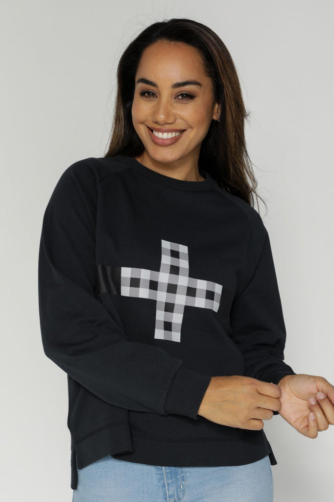 Stella + Gemma Ithica Sweater | Black Gingham Cross_Silvermaple Boutique