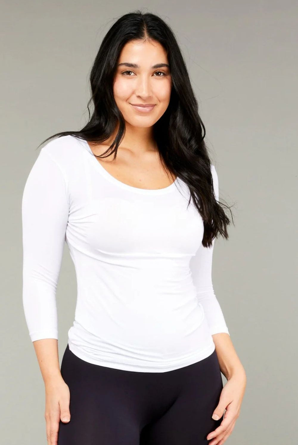 Tani - 3/4 Sleeve Scoop Top | White - Top - Silvermaple Boutique