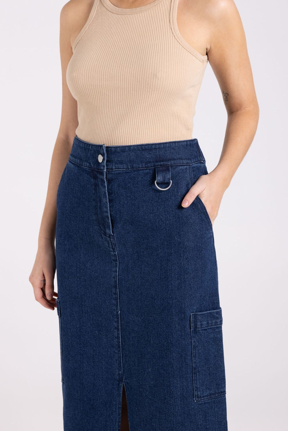 Two T's - Denim Skirt | Dark Denim - Skirt - Silvermaple Boutique