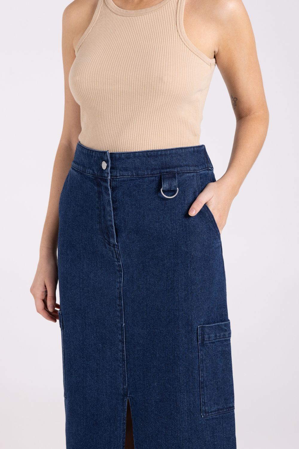 Two T's - Denim Skirt | Dark Denim - Skirt - Silvermaple Boutique