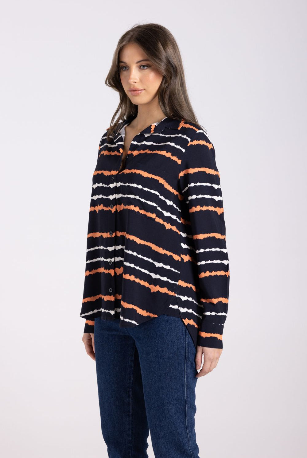 Two T's - Tie Dye Shirt | French Navy/Tangerine/White - Shirt - Silvermaple Boutique