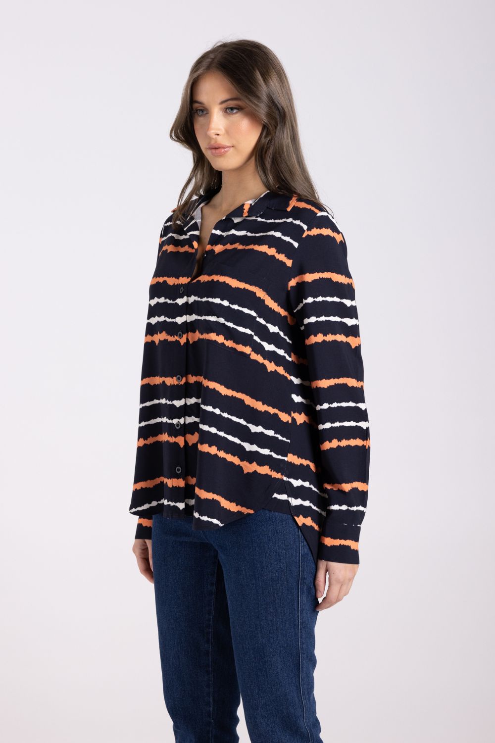 Two T's - Tie Dye Shirt | French Navy/Tangerine/White - Shirt - Silvermaple Boutique