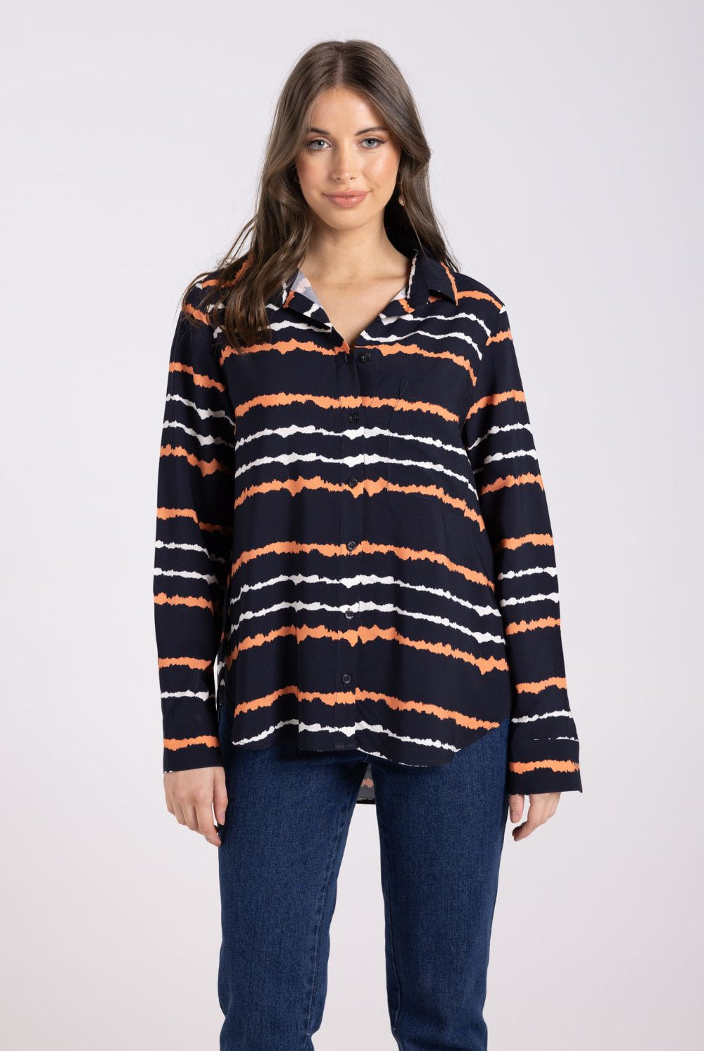 Two T's - Tie Dye Shirt | French Navy/Tangerine/White - Shirt - Silvermaple Boutique