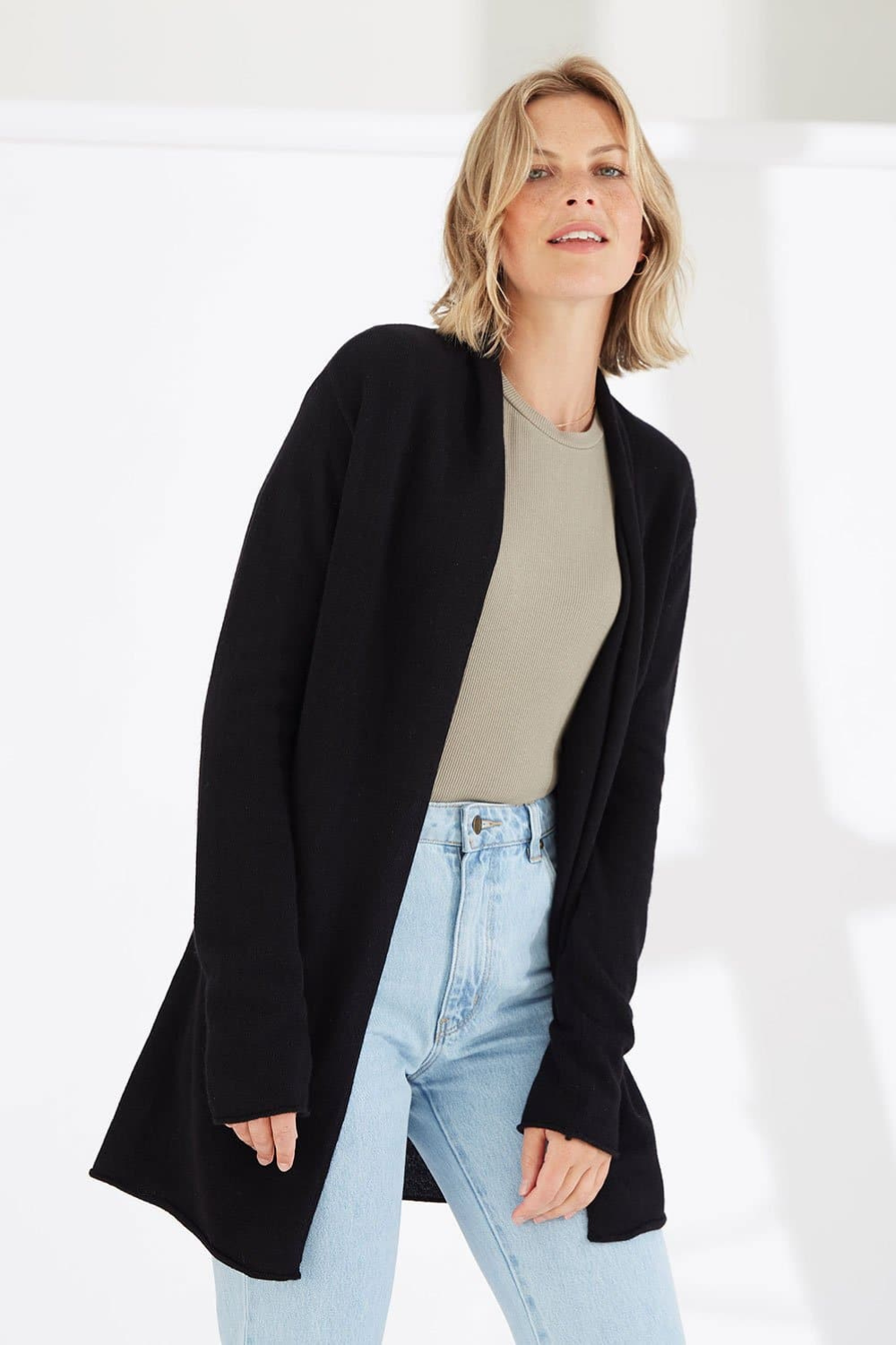 Mia Fratino - Essentials Soft Roll Cardi | Jet Black - Knitwear - Silvermaple Boutique