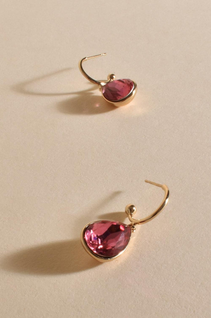 Adorne Fine Hoop Mini Teardrop Earrings | Pink/Gold_Silvermaple Boutique