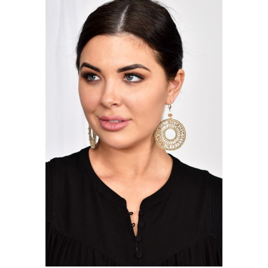 Adorne - Dreamcatcher Beaded Hook Earrings | Gold / Cream - Jewellery - Silvermaple Boutique