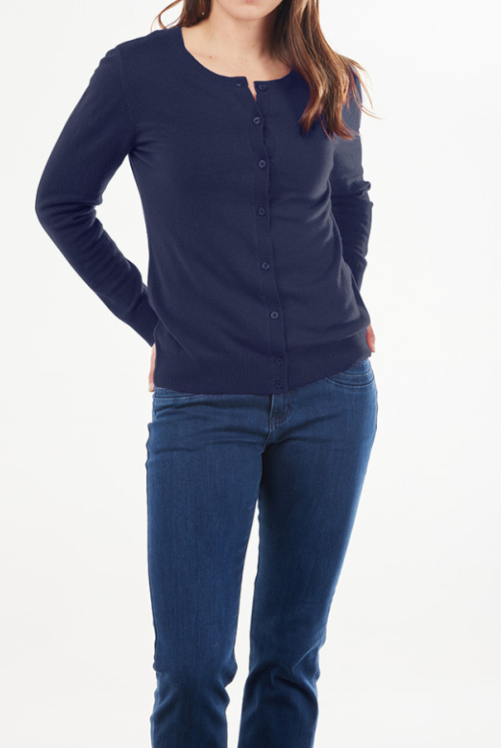 Bridge & Lord - Essential Button to Neck Cardi | Navy - Knitwear - Silvermaple Boutique