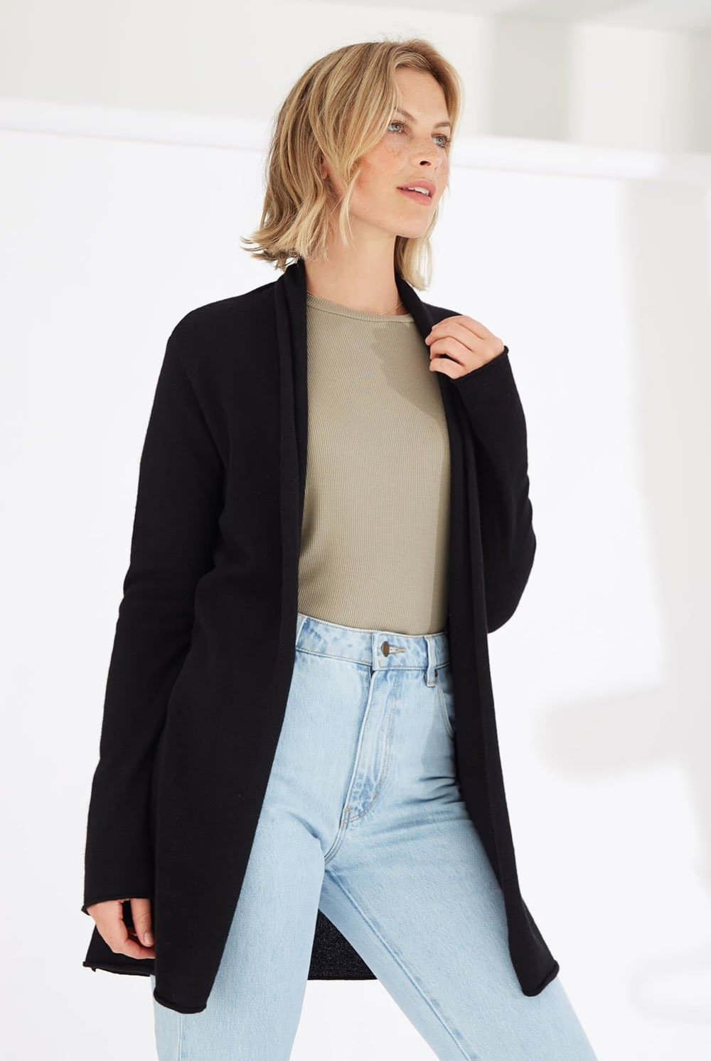 Mia Fratino - Essentials Soft Roll Cardi | Jet Black - Knitwear - Silvermaple Boutique