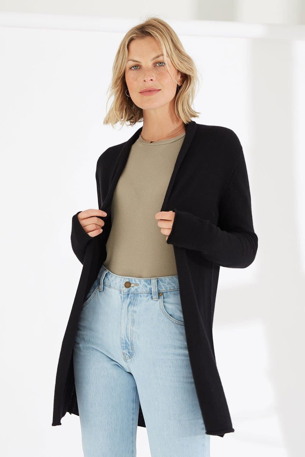 Mia Fratino - Essentials Soft Roll Cardi | Jet Black - Knitwear - Silvermaple Boutique