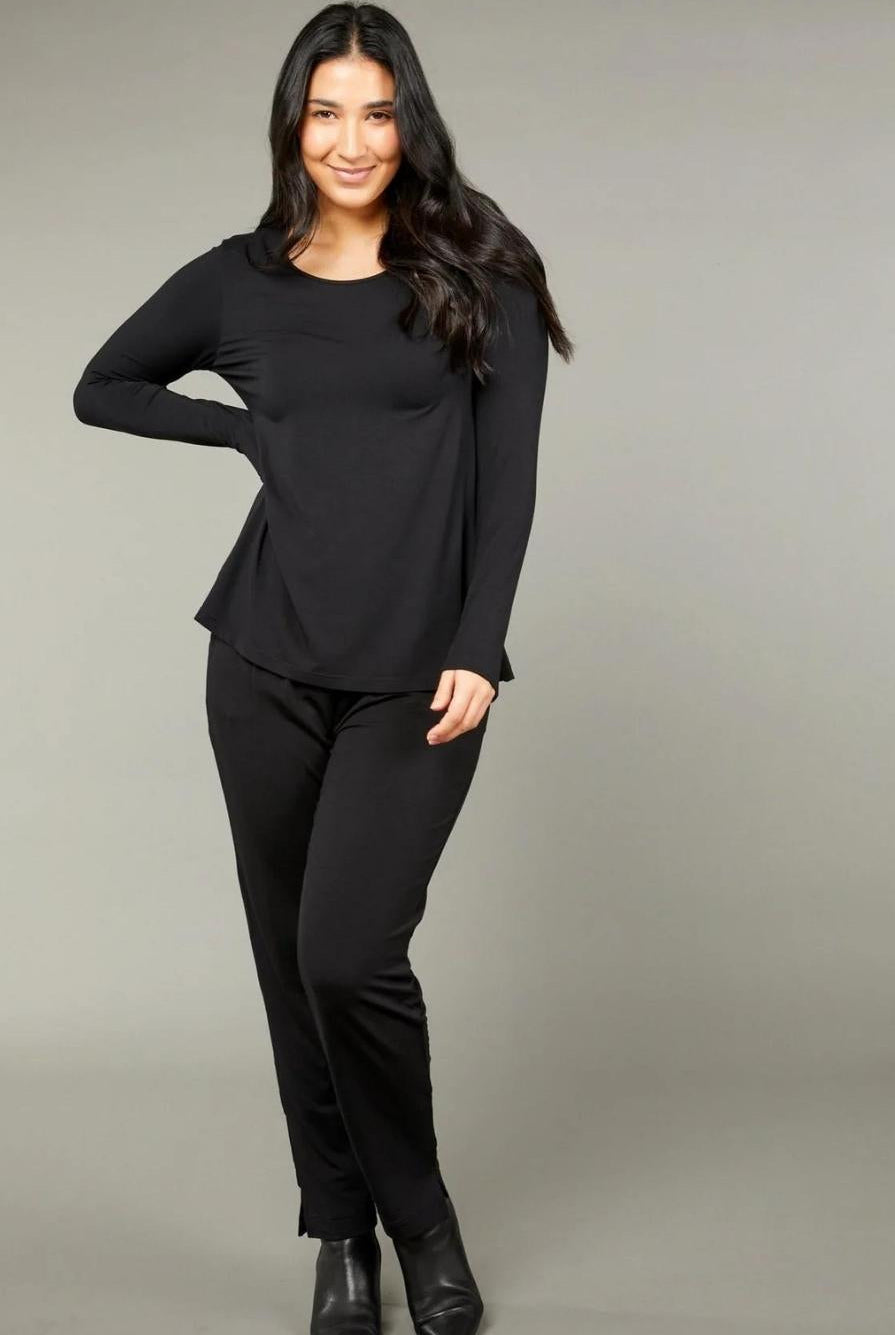 Tani - Split Hem Long Sleeve Top | Black - Top - Silvermaple Boutique