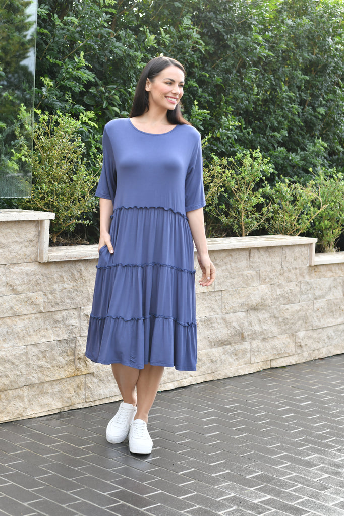 CALi&Co Basic Pocket Jersey Dress | Denim_Silvermaple Boutique