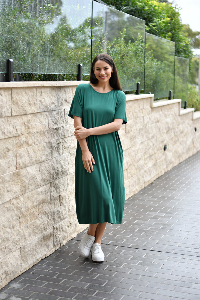 CALi&Co Basic Pocket Jersey Dress | Green_Silvermaple Boutique