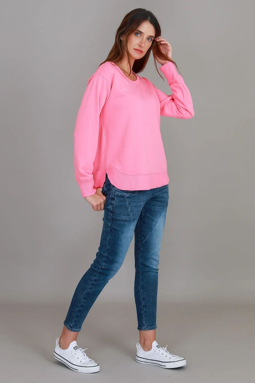 3rd Story The Label - Charlette Curve Hem Sweater | French Rose - Jumper - Silvermaple Boutique 