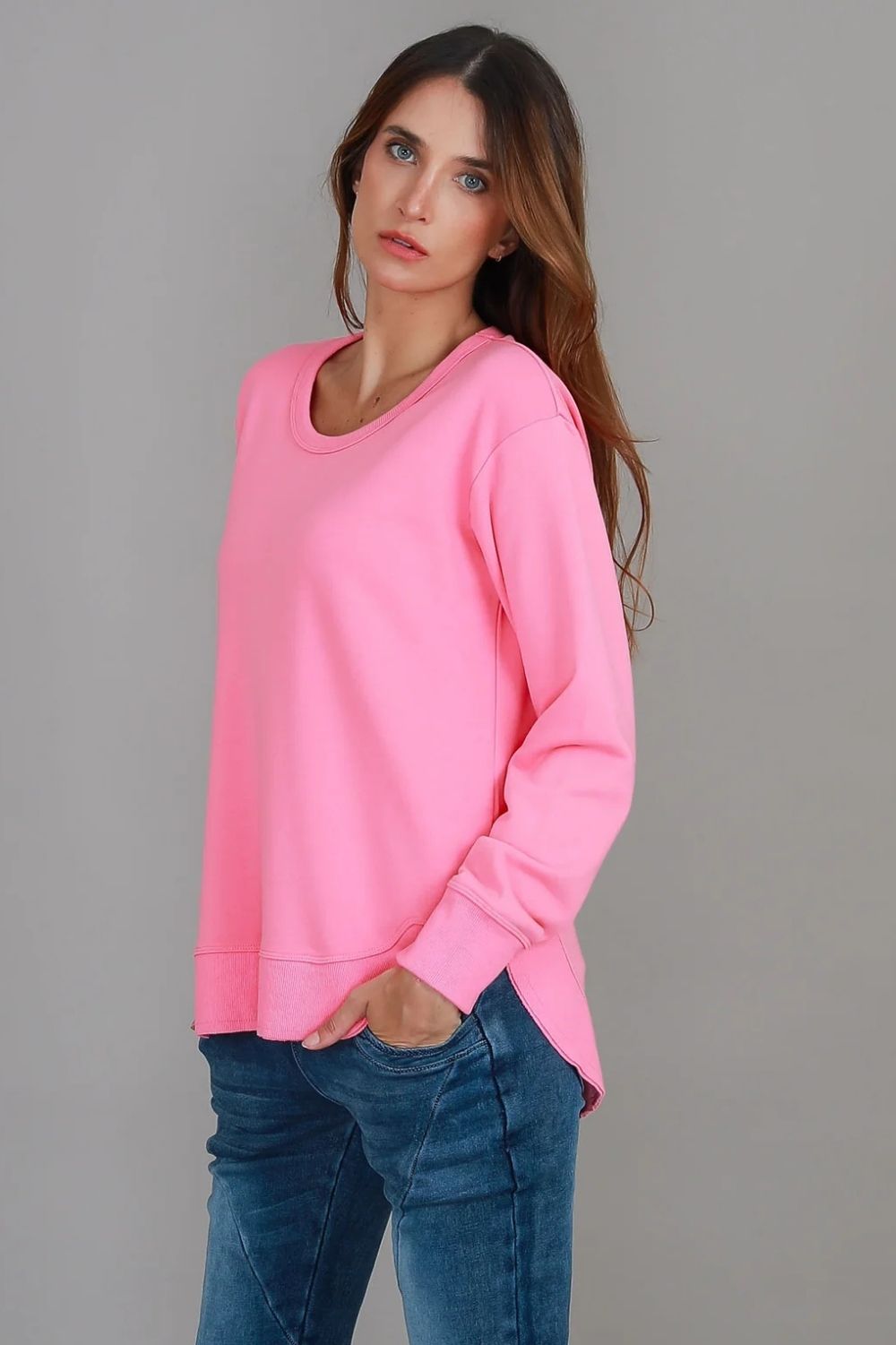 3rd Story The Label - Charlette Curve Hem Sweater | French Rose - Jumper - Silvermaple Boutique 