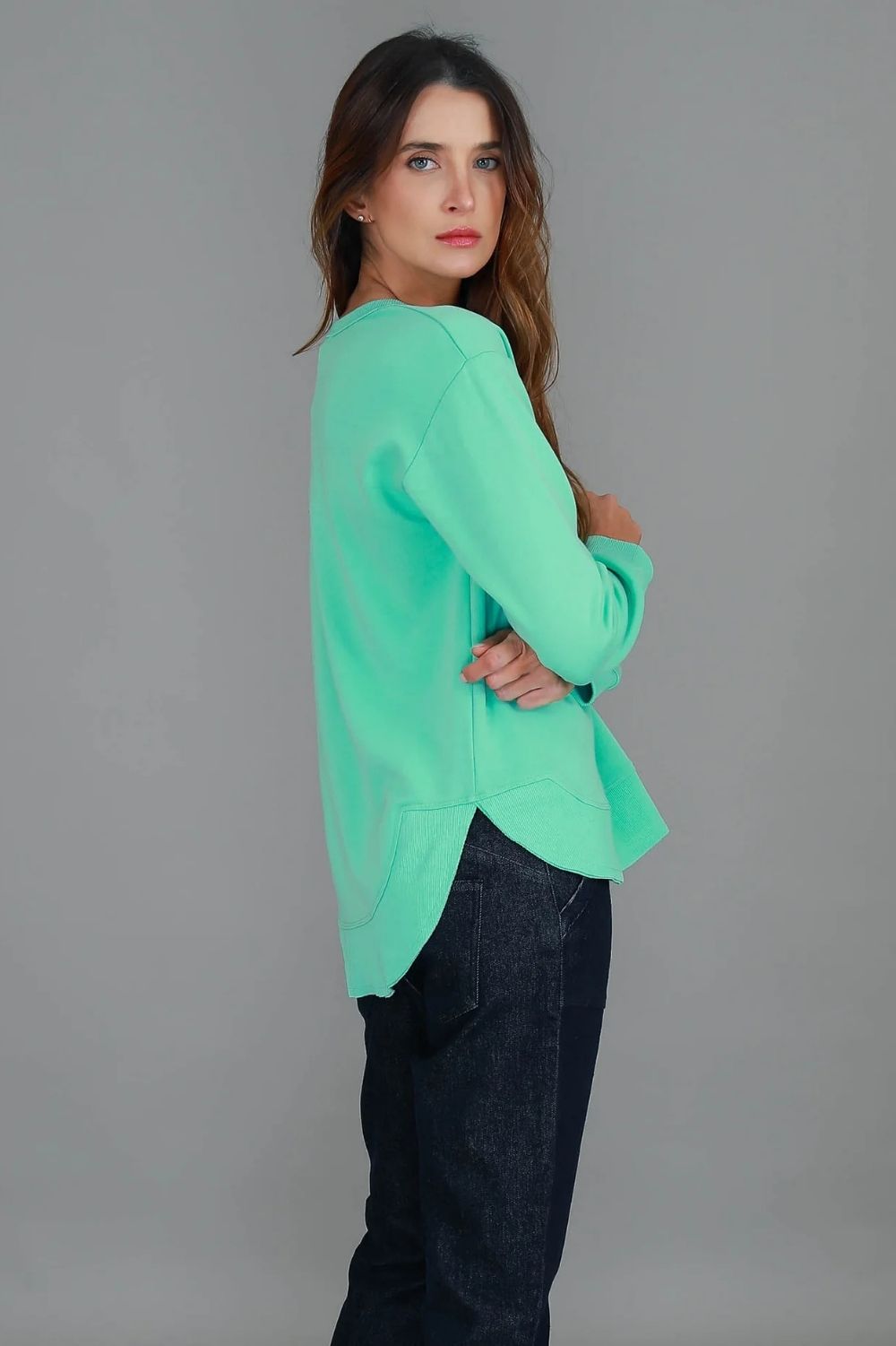 3rd Story The Label - Charlette Curve Hem Sweater | Jelly Mint - Jumper - Silvermaple Boutique 