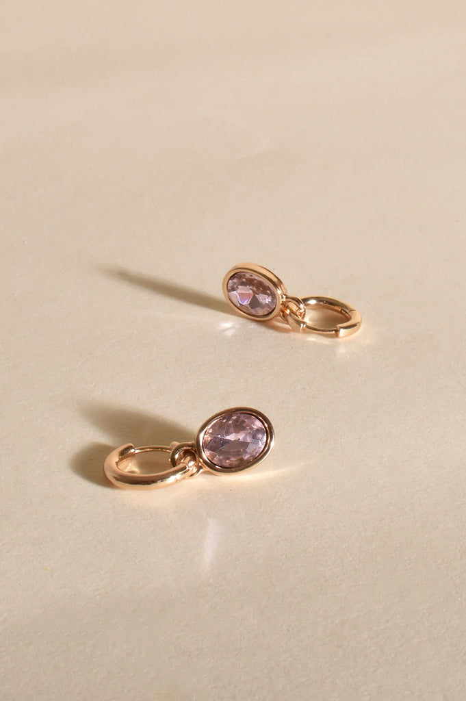 Inga Oval Jewel Drop Mini Hoops | Pink/Gold - Silvermaple Boutique