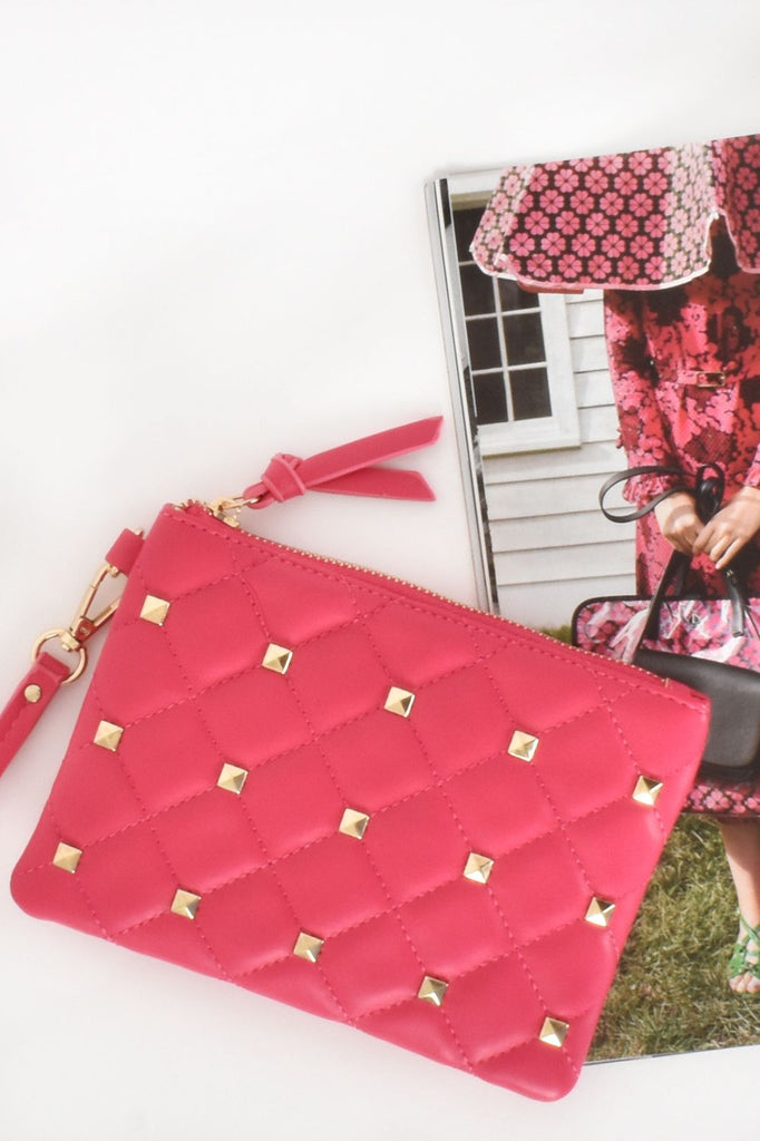 Adorn Charlotte Fine Studded Quilt Pouch | Hot Pink_Silvermaple Boutique