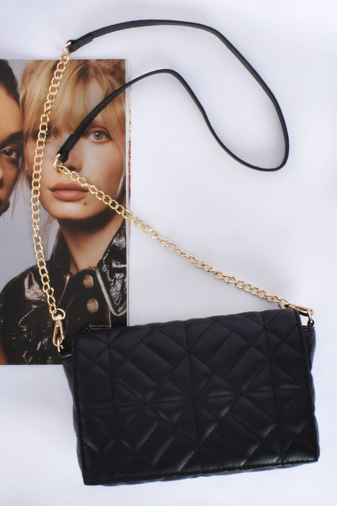 Adorn Allyson Patterned Quilt Foldover Bag | Black_Silvermaple Boutique