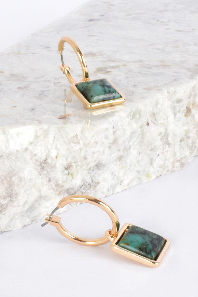 Adorn Square Stone Mini Hoops | Green & Gold_Silvermaple Boutique