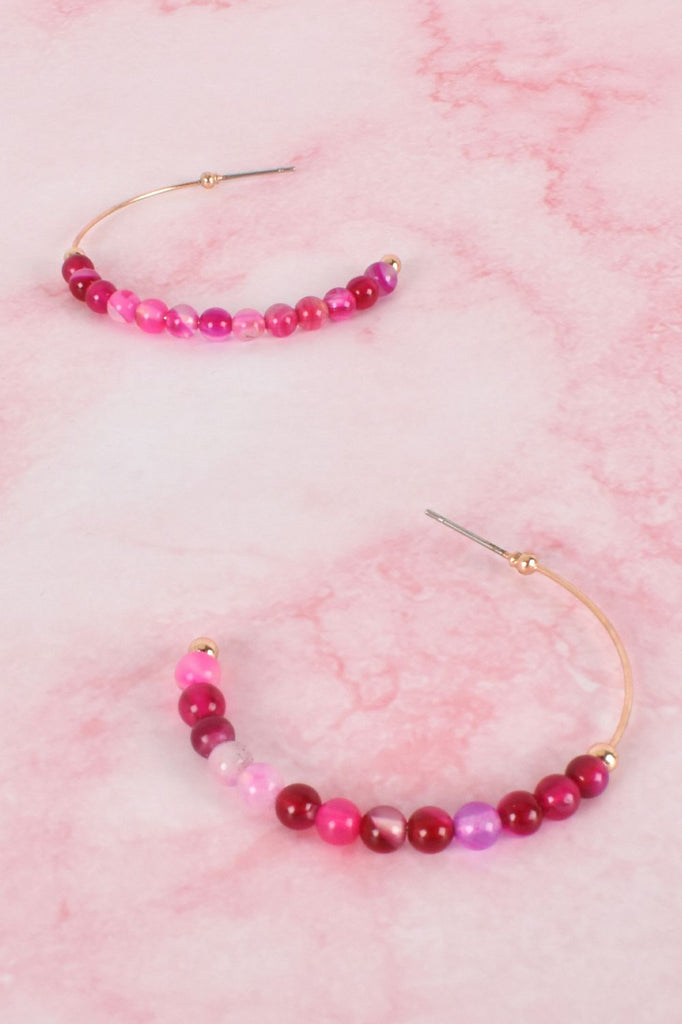 Adorn Fine Stone Hoop Earrings | Hot Pink & Gold_Silvermaple Boutique